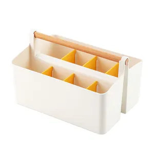 多功能储物盒可堆叠便携式台式办公固定储物盒带木柄的化妆品收纳盒