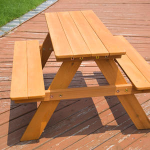 Ensemble table et bancs de pique-nique en bois - Table de repas d'extérieur résistante aux intempéries avec bancs intégrés, idéal pour la cour, la terrasse et le jardin - Product Image 5