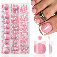 150 faux ongles de pieds carrés courts à presser, style classique blanc French, ensemble d'ongles de pieds roses nude, pour pédicure