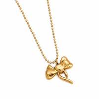Collier avec pendentif nœud, bijoux à chaîne de perles, collier plaqué or 18 carats, accessoire étanche, bijoux en acier inoxydable 316L