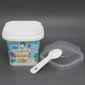 Custom wholesale snack sauces package PP plastic container with lid IML plastic square yogurt cup 250 g 9 oz