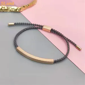 SLand Jewelry wholesale adjustable Rose gold squared tube charm and end cord stainless steel bracelet engravable for women
