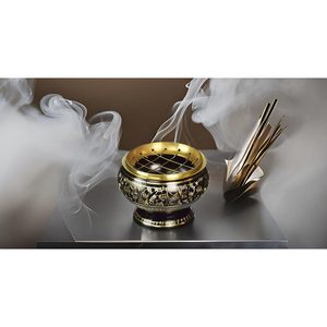 Quemador de incienso de pantalla de carbón de latón hecho a mano pequeño, incensario de Bakhoor decorado para uso doméstico de otoño, paquete de quemador de incienso Oud - Product Image 2