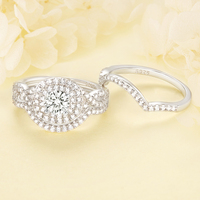 Bague en argent sterling 925 avec zircon cubique, double halo, bague de fiançailles, bague de promesse de luxe pour femmes