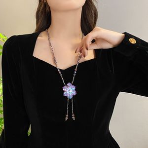 Floral Crystal Sweater Chain Rich Purple Flower Pendant Party Jewelry for Women - Product Image 1