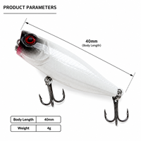 Leurre de pêche LUSHAZER Topwater Popper 40mm 4g, leurre dur flottant type crayon avec hameçons triples pour achigan, perche, truite, brochet