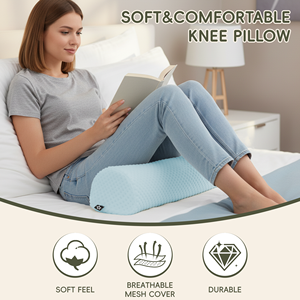 Ergonomic <b>Memory</b> <b>Foam</b> Half Cylinder Pillow Light Blue Quilted Design for Back Support and Massage Use - Product Image 6