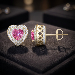 Pendientes de Corazón con Gema Morada y Halo, para Regalo de Boda o Compromiso - Product Image 4