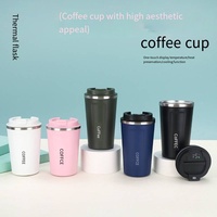 Tasse à café isotherme double paroi en acier inoxydable 304 de 500 ml (12 oz) avec affichage de la température, maintien au chaud 24h, grande capacité, style américain