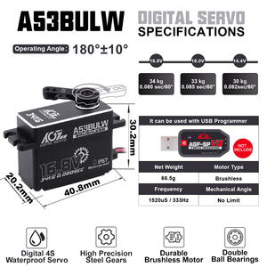 มอเตอร์ AGFRC A53BULW 16.8V 4S แรงสูง 34 กก. แรงบิดสูง 0.080 วินาที ดิจิตอล โปรแกรมได้ กันน้ำ สำหรับรถบังคับวิทยุและหุ่นยนต์ - Product Image 4