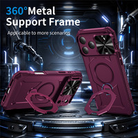 Coque de téléphone robuste en PC rigide et TPU souple pour iPhone 18 17 16 15 Pro Max avec cache-caméra coulissant, béquille magnétique et protection anti-collision