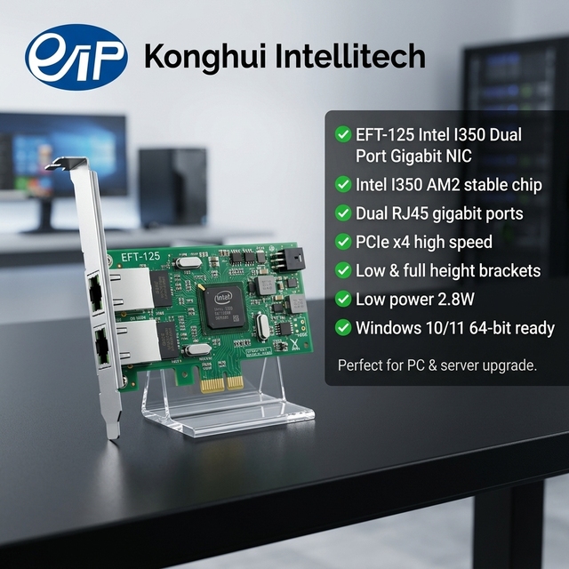 EFT-125 Dual RJ45 Gigabit Ethernet PCIe 2.1 Windows 10/11 64-bit Intel I350 Server Adapter Internal Stock