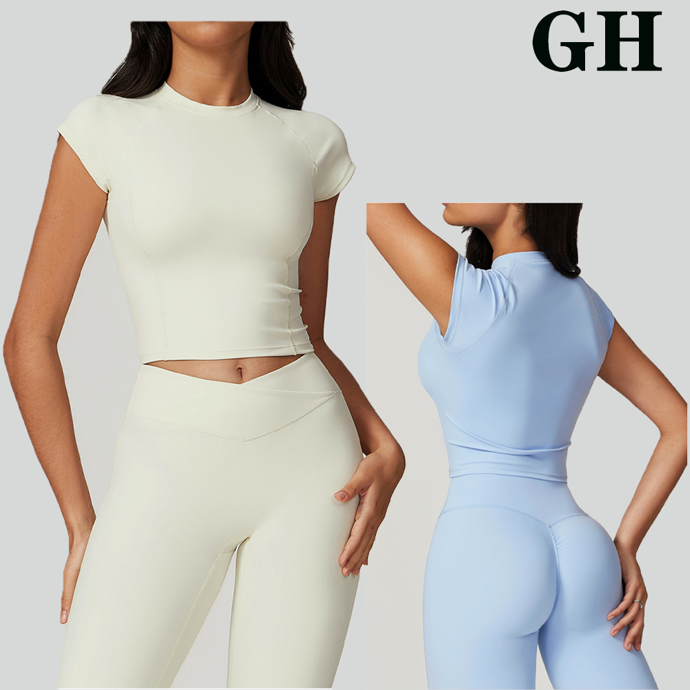 GH Breathable Plus Size Hot Sell Short Sleeve Friendly Nylon Workout Quick Dry Skinny Fit Short Sleeve Yoga Sports Top T-shirt