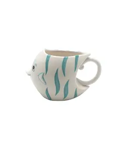 Tazza da tè in ceramica 3d animale marino dipinta a mano, tazza da tè in porcellana a forma di pesce, tazza da tè e artigianato