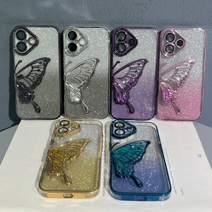 Tạo Ra Bướm Gradient Vỏ Điện Thoại Bìa Glitter Mạ Trường Hợp Đối Với iPhone 16 15 14 13 12 11 Pro Max Mềm TPU Ống Kính Bảo Vệ - Product Image 1