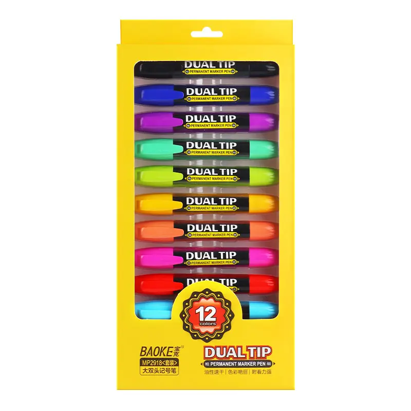Baoke الملونة المزدوج تلميح النفط على أساس قلم تحديد دائم مجموعة التوأم تلميح الكتابة على الجدران قلم تحديد دائم