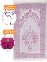 Ensemble tapis de prière musulman Hapton et tasbih avec sac portable, boîte islamique - Tapis doux pour femmes et hommes, cadeau de voyage pour Ramadan/Eid/Hajj (violet)