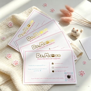 Cartes de remerciement personnalisées avec motif de chat de dessin animé mignon, logo imprimé à l'or, pour boutique d'animaux, insert d'emballage, cartes postales promotionnelles pour avis et réductions - Product Image 1