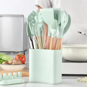 12 Pieces BPA Free Silicone Cooking Utensils Silicone Spoon Spatula Turner Utensil Set With Wooden Handle