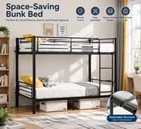 Lit superposé moderne en acier noir, taille double, avec barrières de sécurité, design peu encombrant, cadre détachable, pour chambre d'enfant, vente en gros