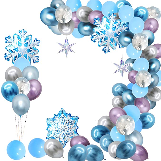 Kit de arco de globos azules de limón y Frozen, guirnalda de arco, copos de nieve, País de las Maravillas, Navidad, Princesa de nieve, decoraciones para fiesta de cumpleaños