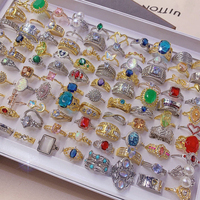 Lots Mixtes de Bagues Délicates Géométriques en Diamant CZ Zircon pour Femmes, Bagues de Fête en Alliage avec Pierres Précieuses en Verre Coloré et Cristal