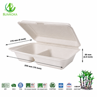 SUMKOKA Offre spéciale Boîte à lunch canne à sucre biodégradable à 2 compartiments Boîte d'emballage bagasse Boîte à clapet