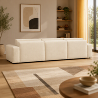 Canapé modulaire en crème en forme de L avec chaise longue, assise profonde, style bouclé, tissu, pour salon, appartement, hôtel