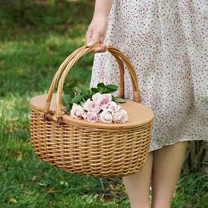 Paniers de pique-nique personnalisables en <span class=keywords><strong>osier</strong></span> blanc tressé, rectangulaires, carrés, ovales, pour le rangement et les cadeaux de Pâques - Product Image 3