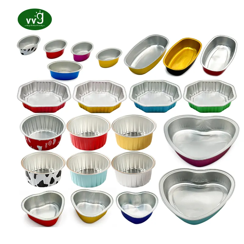 VVG Round Heart Shaped Disposable Tart Pie Tin Pan Mini Cake Containers Mini Aluminum Foil Cupcake Baking Cups