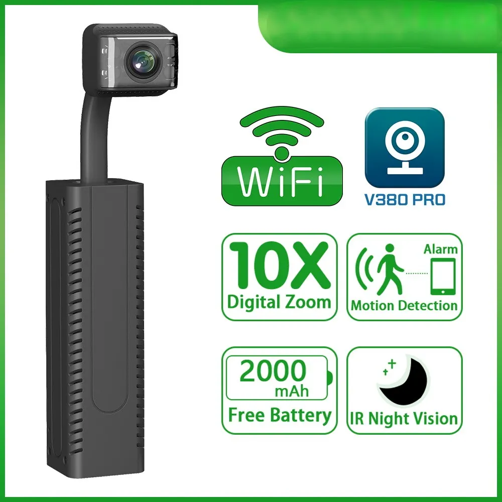 Kamera Mini Wifi 5mp, kamera Ip pengawasan Cctv keamanan 2000 p deteksi gerakan baterai 1080 mah bawaan V380 Pro