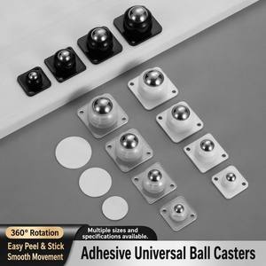 Roulettes universelles auto-adhésives sans perçage, pivotantes à 360 degrés, mini-roues en acier inoxydable pour boîte de rangement, poubelle, meubles - Product Image 2