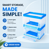 Boîte de rangement pliable en plastique transparente pour la maison, organisateur mural, empilable, pour coffre de voiture, armoire, bac de rangement, direct usine