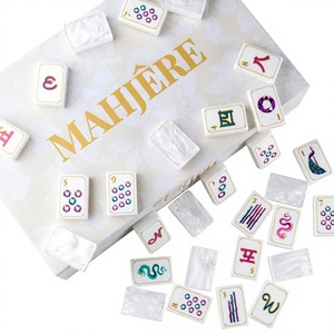 Moderno y Lujoso Juego de Mahjong Americano Portátil, 160 Piezas, 36 mm, Fichas Acrílicas Grabadas de 4 Capas, Diseño Duradero de Loto Rosa y Azul - Product Image 3