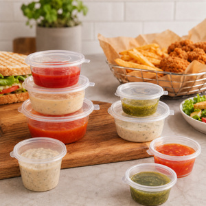 Disposable 4oz Clear Food Grade PP <b>Plastic</b> Clamshell Condiment <b>Cups</b> Leak Proof Hinged Portion Container Custom Logo Takeout - Product Image 4