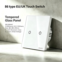 Interrupteur tactile UBARO EU 86 simple, panneau tactile en verre trempé de luxe, 100-240VAC, interrupteur mural sans fil neutre, 2 gangues
