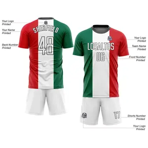 Groen Wit Rood-Zwart Sublimatie Mexicaanse Vlag Voetbalkleding Sublimatie Retro Jersey Set Amerikaans Voetbal Uniform