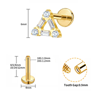 ASTM F136 Implantatqualität Titan Zirkon 18K Vergoldet Innengewinde Labret Helix Tragus Lippen Piercing