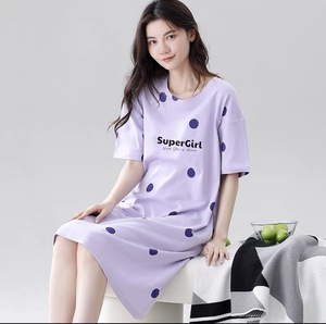 Pigiama da donna imita graziosa gonna da notte a manica corta e morbida gonna da notte da ragazza gonna lunga da casa abbigliamento estivo abbigliamento da notte largo - Product Image 4