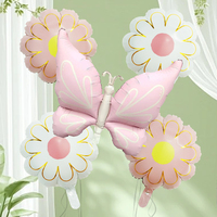 Set Balon Foil Bunga Daisy Kupu-kupu Merah Muda Balon Aluminium Bunga Kupu-kupu untuk Pesta Tema Taman Ulang Tahun Bayi Perempuan