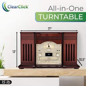 ClearClick All-in-One Tocadiscos de 3 velocidades para Bluetooth CD Cassette AM/FM Radio Aux USB Sistema de cine incorporado - Product Image 3
