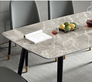 Mesa de Comedor Nórdica de Lujo en Pizarra Blanca Brillante, Combinación de Mesa y <span class=keywords><strong>Sillas</strong></span> de Mármol - Product Image 3
