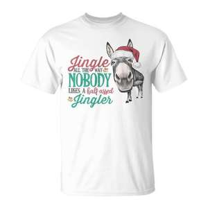 T-shirt de Noël Jingle All The Way unisexe pour adulte, manches courtes, col rond, impression numérique, promotionnel - Product Image 1