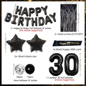 도매 블랙 테마 배너 스타 포일 커튼 스팽글 라텍스 풍선 30번째 생일 축하 세트 파티 장식용 - Product Image 2