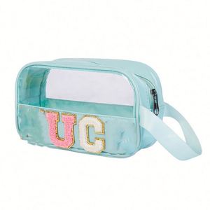Trousse de Toilette de Voyage Imperméable et Portable avec Patch Lettre en Chenille et Paillettes pour un Maquillage Clair - Product Image 2