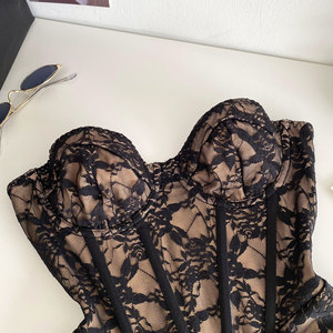 Nouveau haut corset tendance style Ins, tentation sexy, dentelle sans bretelles, taille cintrée, <span class=keywords><strong>dos</strong></span> <span class=keywords><strong>nu</strong></span>, <span class=keywords><strong>bustier</strong></span> noir - Product Image 2