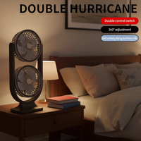 Ventilateur double tête 2 en 1 360° °   Ventilateur de bureau rechargeable rotatif avec veilleuse, ventilateur de table à piles pour la maison et le bureau