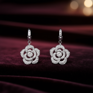 E3560 Orecchini con diamanti in oro bianco, taglio rotondo brillante, colore D naturale, gioielli romantici da sposa da donna - Product Image 2