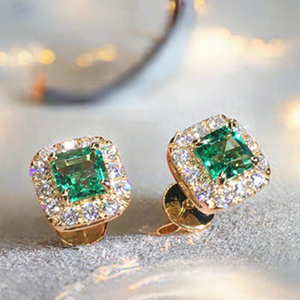 Fashion Flowe Plated Zircon <b>Stud</b> Earrings Simple and Elegant for Women in Green Blue White - Product Image 3