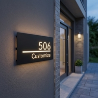 Plaque de porte moderne rétroéclairée à LED pour villa, en acier inoxydable, étanche, avec halo lumineux, pour numéro de maison extérieur